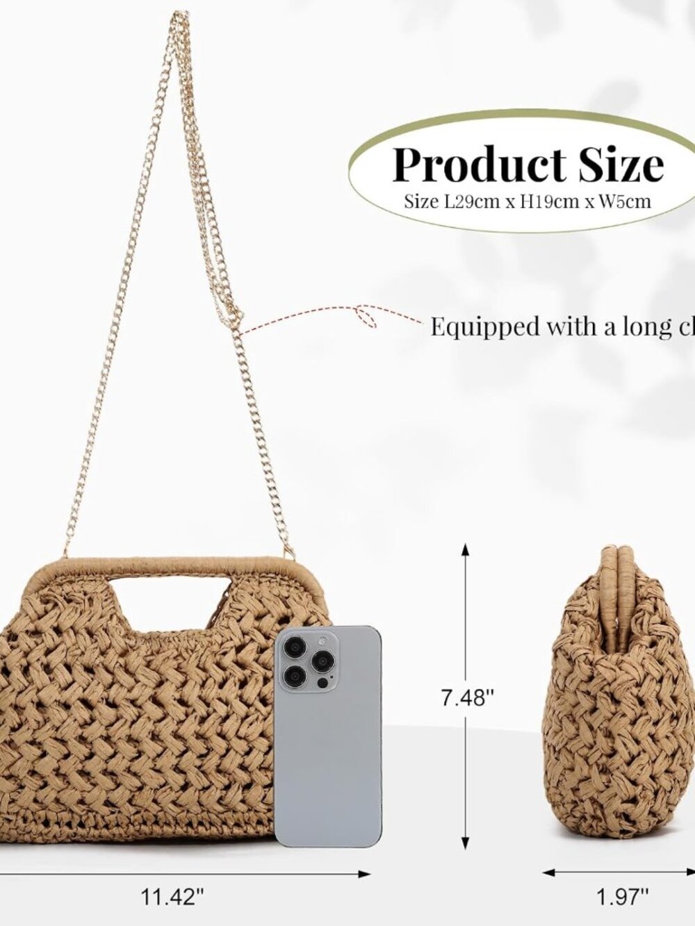 Straw Clutch Purses for Women Dumpling Bag Summer Beach Woven Handbag - Picture 4 of 8